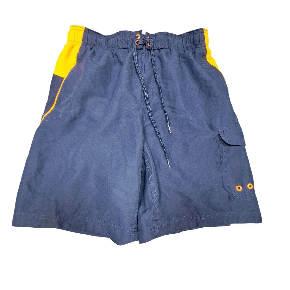 Speedo Mens Swim Trunks Navy Blue Orange Yellow Cargo Pocket Large 7784077